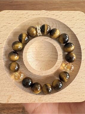 Natural Tiger Eye Crystal 10mm Bracelet Handmade Stretch Beaded Size 5.75